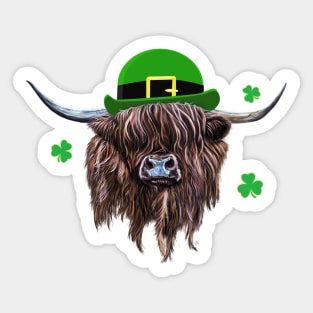 Scottish Highland Cow St Patrick's Day Derby Hat Sticker